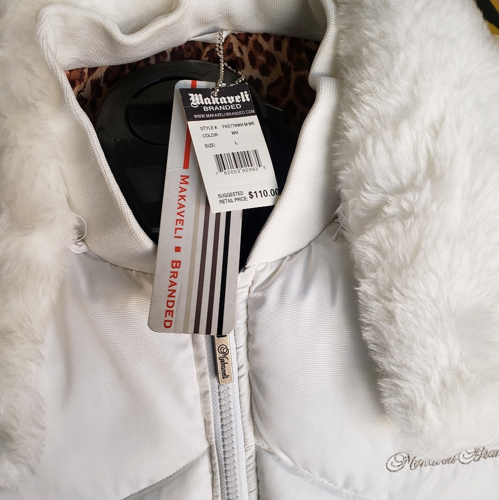 White faux fur collar Puffer vest